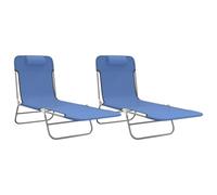 vidaXL Lot de 2 Chaises Longues Pliables, Bain de Soleil, Transat de Terrasse, Siège de Jardin Patio Extérieur, Bleu Textilène et Acier