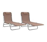 vidaXL Lot de 2 Chaises Longues Pliables, Bain de Soleil, Transat de Terrasse, Siège de Jardin Patio Extérieur, Marron Textilène et Acier