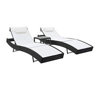 vidaXL Lot de 2 Chaises Longues Table, Bain de Soleil, Transat de Terrasse, Siège de Jardin Patio Extérieur, Résine Tressée et Textilène Noir
