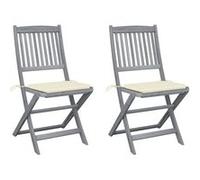 vidaXL Lot de 2 Chaises Pliables d'Extérieur avec Coussins, Sièges de Terrasse, Chaises de Salle à Manger, Meubles de Patio Extérieur, Bois d'Acacia G
