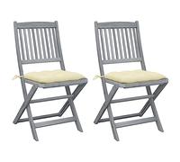 vidaXL Lot de 2 Chaises Pliables d'Extérieur avec Coussins, Sièges de Terrasse, Chaises de Salle à Manger, Meubles de Patio Extérieur, Bois d'Acacia