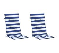 vidaXL Lot de 2 Coussins de Chaise à Dossier Haut, Galettes de Siège Anti-Glissement, Décoration Jardin Terrasse Patio, Rayures Bleu Blanc Tissu