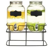 vidaXL Lot de 2 Distributeurs de Boissons 4 L en Verre avec Robinets Couvercles à Vis et Support