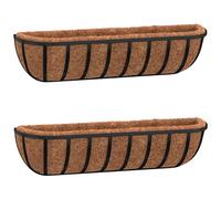 vidaXL Lot de 2 jardinières murales avec doublure en fibre de coco - Jardinière en métal - Demi-lune - Noir - 76 x 21 x 16 cm