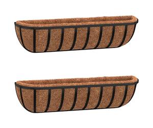 vidaXL Lot de 2 jardinières murales avec doublure en fibre de coco - Jardinière en métal - Demi-lune - Noir - 76 x 21 x 16 cm