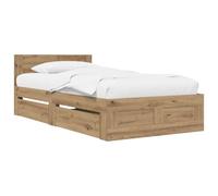 vidaXL Lot de 2 structures de lit en chêne Artisan en bois d'ingénierie, lit minimaliste, design fonctionnel de chambre, rangement, meubles contemporains, style moderne