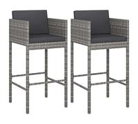 vidaXL Lot de 2 Tabourets de Bar avec Coussins, Chaise de Pub, Siège de Bistrot, Meuble de Terrasse Jardin Patio Extérieur, Gris Résine Tressée