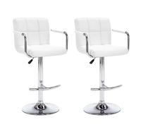 vidaXL Lot de 2 Tabourets de Bar, Chaise de Pub, Siège de Bistrot, Meuble de Salle à Manger Cuisine Salon Maison Intérieur, Blanc Similicuir