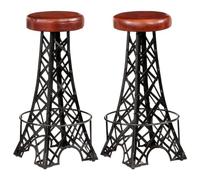 vidaXL Lot de 2 Tabourets de Bar, Chaise de Pub, Siège de Bistrot, Meuble de Salle à Manger Cuisine Salon Maison Intérieur, Cuir Véritable