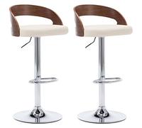 vidaXL Lot de 2 tabourets de bar en simili cuir crème et bois courbé