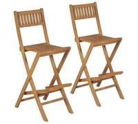 vidaXL Lot de 2 Tabourets Pliables de Bar d'Extérieur, Chaise de Pub, Siège de Bistrot, Meuble de Terrasse Balcon Patio, Bois Teck Solide