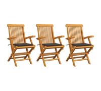 vidaXL Lot de 3 Chaises de Jardin avec Coussins, Sièges de Terrasse, Chaises de Salle à Manger, Meubles de Patio Extérieur, Taupe Bois Teck Massif