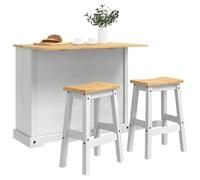 vidaXL Lot de 3 îlots de cuisine Corona et cire de miel pin massif, îlot de cuisine rustique, bois de pin pour stocker, grand espace, couvercle pliable, design fonctionnel