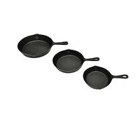 vidaXL Lot de 3 poêles en fonte rond et lisse Big BBQ 17, 21, 27cm de diamètre
