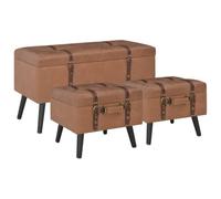 vidaXL Lot de 3 Tabourets de Rangement, Bout de Lit, Repose-Pied de Salon, Organisateur d'Entrée Salle de Séjour Intérieur,Marron Similicuir