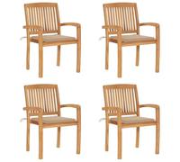 vidaXL Lot de 4 Chaises de Jardin Empilables avec Coussins, Sièges de Terrasse, Chaises de Salle à Manger, Meubles de Patio Extérieur, Teck Solide