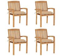 vidaXL Lot de 4 Chaises de Jardin Empilables avec Coussins, Sièges de Terrasse, Chaises de Salle à Manger, Meubles de Patio Extérieur, Teck Solide