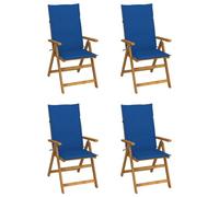 vidaXL Lot de 4 Chaises Inclinables de Jardin avec Coussins, Sièges de Terrasse, Chaises de Salle à Manger, Meubles de Patio Extérieur, Bois Acacia