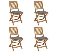vidaXL Lot de 4 Chaises Pliables de Jardin avec Coussins, Sièges de Terrasse, Chaises de Salle à Manger, Meubles de Patio Extérieur, Bois d'Acacia