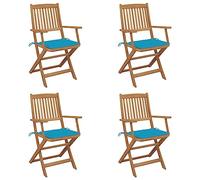 vidaXL Lot de 4 Chaises Pliables de Jardin avec Coussins, Sièges de Terrasse, Chaises de Salle à Manger, Meubles de Patio Extérieur, Bois d'Acacia