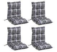 vidaXL Lot de 4 Coussins de Chaise à Dossier Bas, Galette de Siège Imperméable, Coussin d'Extérieur Anti-Glissement Jardin Terrasse, Motif à Carreaux Gris