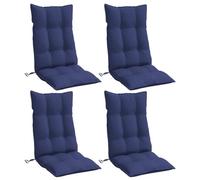 vidaXL Lot de 4 Coussins de Chaise à Dossier Haut, Galette de Siège Imperméable, Coussin d'Extérieur Anti-Glissement Jardin Terrasse, Bleu Marine