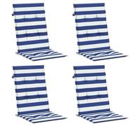 vidaXL Lot de 4 coussins de chaise à dossier haut – anti-glisse – Rayures bleu/blanc