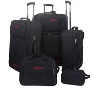 vidaXL Lot de 5 Bagages Rigides en Tissu enduit PVC, Noir - Inclut Valises à roulettes S/M/L, Sac de déplacement et Trousse 90154