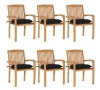 Vidaxl Chaises De Jardin Empilables Avec Coussins 6 Pcs Teck Solide