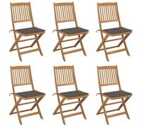 vidaXL Lot de 6 Chaises Pliables de Jardin avec Coussins, Sièges de Terrasse, Chaises de Salle à Manger, Meubles de Patio Extérieur, Bois d'Acacia