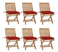 vidaXL Lot de 6 Chaises Pliables de Jardin avec Coussins, Sièges de Terrasse, Chaises de Salle à Manger, Meubles de Patio Extérieur, Bois de Teck