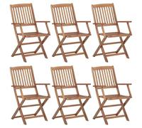 vidaXL Lot de 6 Chaises Pliables de Jardin, Sièges de Terrasse, Chaises de Balcon, Meubles de Patio Extérieur, Bois d'Acacia Solide