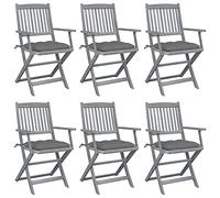 vidaXL Lot de 6 Chaises Pliables d'Extérieur avec Coussins, Sièges de Terrasse, Chaises de Salle à Manger, Meubles de Patio Jardin, Bois d'Acacia