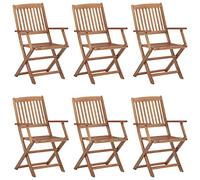 vidaXL Lot de 6 Chaises Pliables d'Extérieur, Sièges de Terrasse, Chaises de Balcon, Meubles de Patio Jardinage, Bois d'Acacia Solide