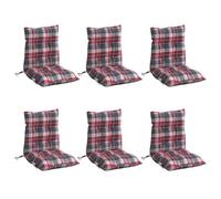 vidaXL Lot de 6 Coussins de Chaise à Dossier Bas, Galette de Siège Imperméable, Coussin d'Extérieur Anti-Glissement Jardin Terrasse, Motif Carreaux Rouge