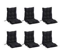vidaXL Lot de 6 Coussins de Chaise à Dossier Bas, Galette de Siège Imperméable, Coussin d'Extérieur Anti-Glissement Jardin Terrasse, Motif à Carreaux Noir