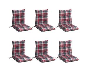 vidaXL Lot de 6 Coussins de Chaise à Dossier Bas, Galette de Siège Imperméable, Coussin d'Extérieur Anti-Glissement Jardin Terrasse, Motif Carreaux Rouge