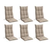 vidaXL Lot de 6 Coussins de Chaise à Dossier Haut, Galette de Siège Imperméable, Coussin d'Extérieur Anti-Glissement Jardin Terrasse, Taupe Tissu Oxford