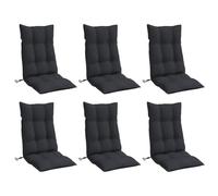 vidaXL Lot de 6 Coussins de Chaise à Dossier Haut, Galette de Siège Imperméable, Coussin d'Extérieur Anti-Glissement Jardin Terrasse, Noir Tissu Oxford