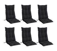 vidaXL Lot de 6 Coussins de Chaise à Dossier Haut, Galette de Siège Imperméable, Coussin d'Extérieur Anti-Glissement Jardin Terrasse, Motif Carreaux Noir