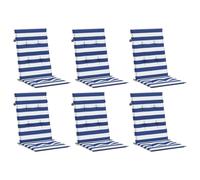 vidaXL Lot de 6 Coussins de Chaise à Dossier Haut, Galettes de Siège Anti-Glissement, Décoration Jardin Terrasse Patio, Rayures Bleu Blanc Tissu