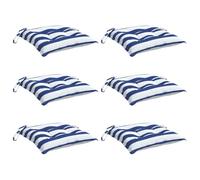 vidaXL Lot de 6 coussins de chaise d'extérieur rayures bleues et blanches 50x50x7 cm