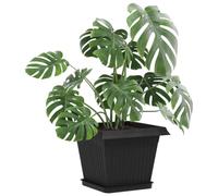 vidaXL Lot de 6 pots de fleurs noirs 28,5 x 28,5 x 22 cm, plastique, balcon, carré, moderne, durable, léger, pour espaces extérieurs, facile à installer et à entretenir, design élégant