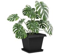 vidaXL Lot de 6 pots de fleurs noirs 38 x 38 x 30 cm en plastique, balcon, carré, moderne, durable, léger, pour espaces extérieurs, facile à installer et à entretenir, design élégant