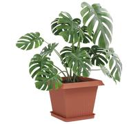 vidaXL Lot de 6 pots de fleurs rouges briques 33 x 33 x 26 cm en plastique, balcon, carré, moderne, durable, léger, pour espaces extérieurs, facile à installer et à entretenir, design élégant