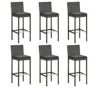 vidaXL Lot de 6 tabourets de bar avec coussins et repose-pieds - résine tressée gris