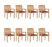 vidaXL Lot de 8 Chaises de Jardin Empilables avec Coussins, Sièges de Terrasse, Chaises de Salle à Manger, Meubles de Patio Extérieur, Teck Solide G