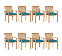 vidaXL Lot de 8 Chaises de Jardin Empilables avec Coussins, Sièges de Terrasse, Chaises de Salle à Manger, Meubles de Patio Extérieur, Teck Solide