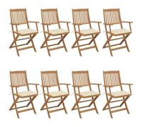 vidaXL Lot de 8 Chaises Pliables de Jardin avec Coussins, Sièges de Terrasse, Chaises de Salle à Manger, Meubles de Patio Extérieur, Bois d'Acacia