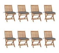vidaXL Lot de 8 Chaises Pliables de Jardin avec Coussins, Sièges de Terrasse, Chaises de Salle à Manger, Meubles de Patio Extérieur, Teck Solide G